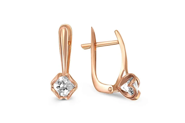 Серьги из красного золота с 2 кристаллами swarovski
