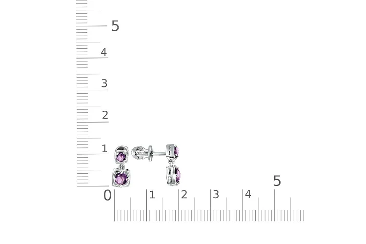 Серьги-пусеты Квадраты из белого золота с 4 аметистами