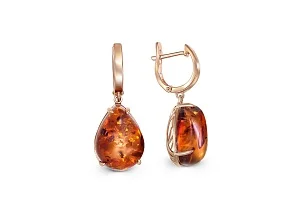 Серьги из красного золота с янтарём