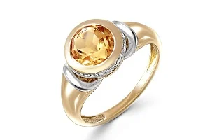 Кольцо из жёлтого золота с цитрином и 26 фианитами