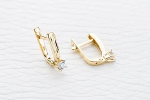 Серьги из жёлтого золота с 2 фианитами
