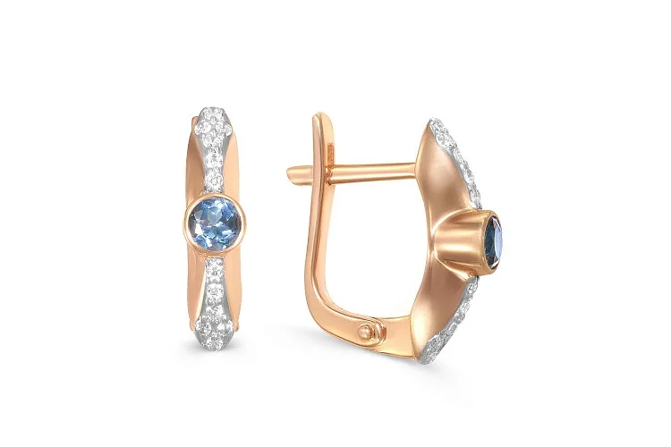 Серьги из красного золота с 2 топазами лондон и 24 фианитами