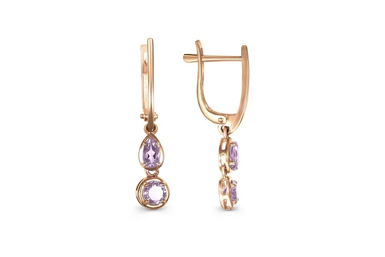 Серьги из красного золота с 4 аметистами