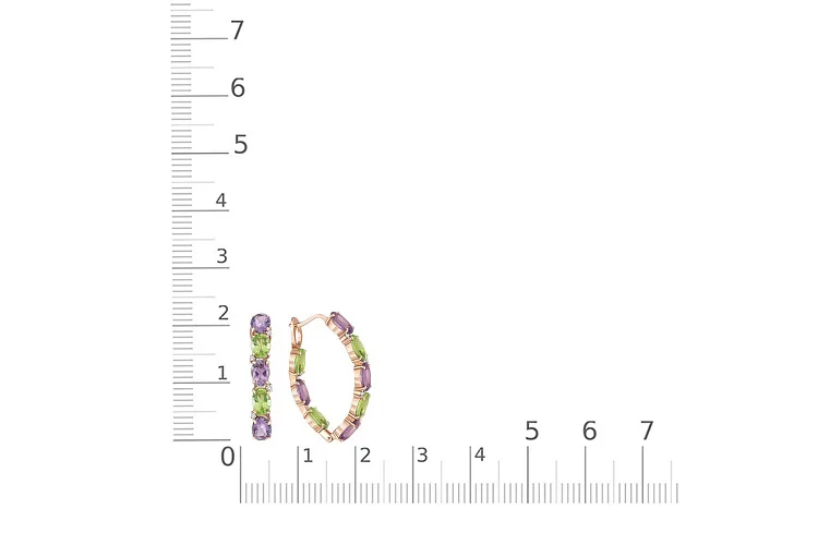 Серьги из красного золота с аметистами, хризолитами и фианитами