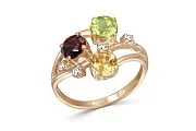 Кольцо из красного золота с гранатом, хризолитом и цитрином