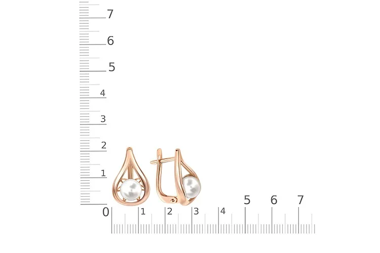 Серьги из красного золота с 2 жемчужинами