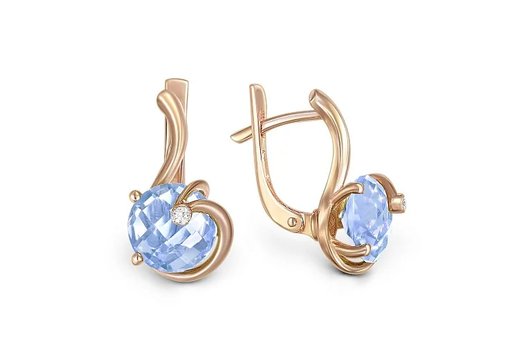 Серьги из красного золота с 2 топазами sky и 2 фианитами