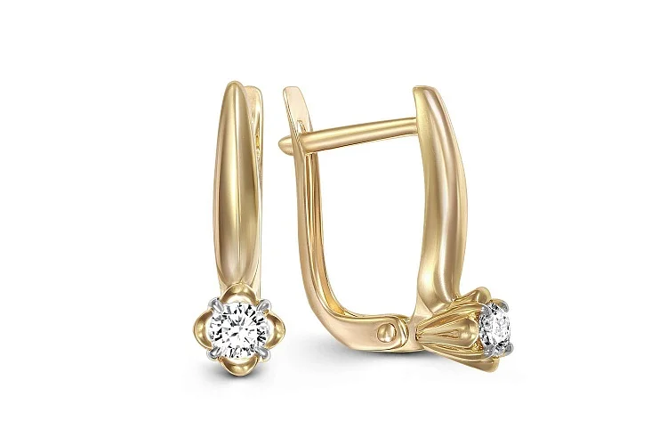 Серьги из жёлтого золота с 2 бриллиантами