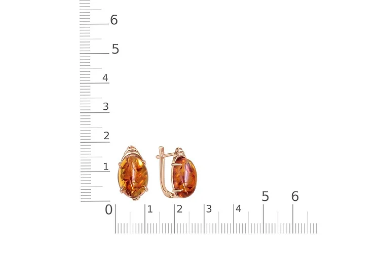Серьги из красного золота с янтарём