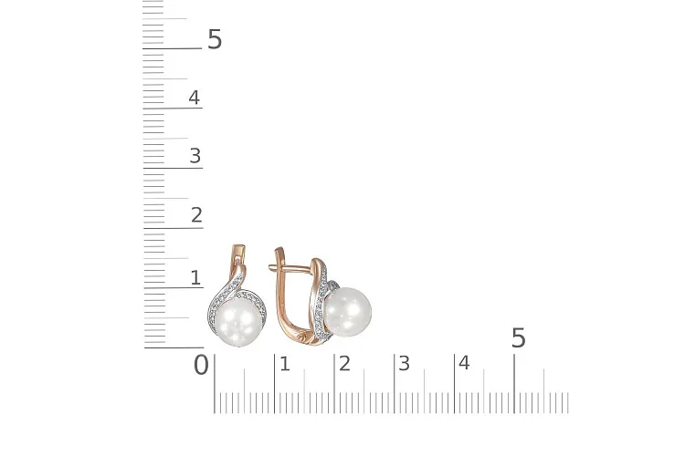 Серьги из красного золота с 2 жемчужинами и 54 бриллиантами