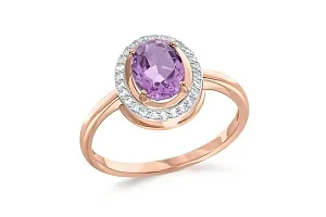 Кольцо из красного золота с аметистом и 26 фианитами