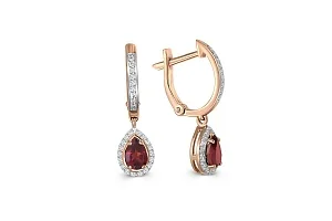 Серьги из красного золота с 2 гранатами и 54 фианитами