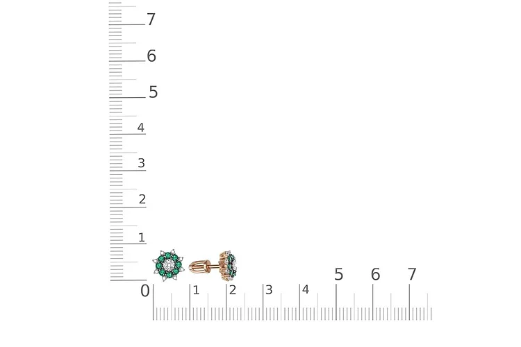 Серьги-пусеты из красного золота с 16 изумрудами и 18 бриллиантами