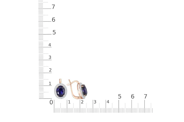 Серьги из красного золота с 2 корундами и 56 фианитами