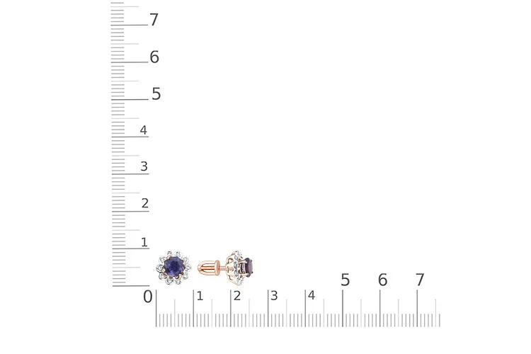 Серьги-пусеты Цветы из красного золота с 2 иолитами и 20 фианитами