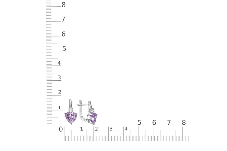 Серьги из белого золота с 2 аметистами и 2 фианитами