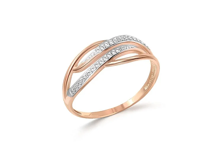 Кольцо из красного золота с 26 фианитами