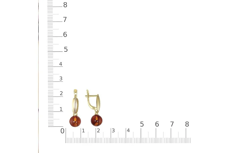 Серьги из жёлтого золота с янтарём