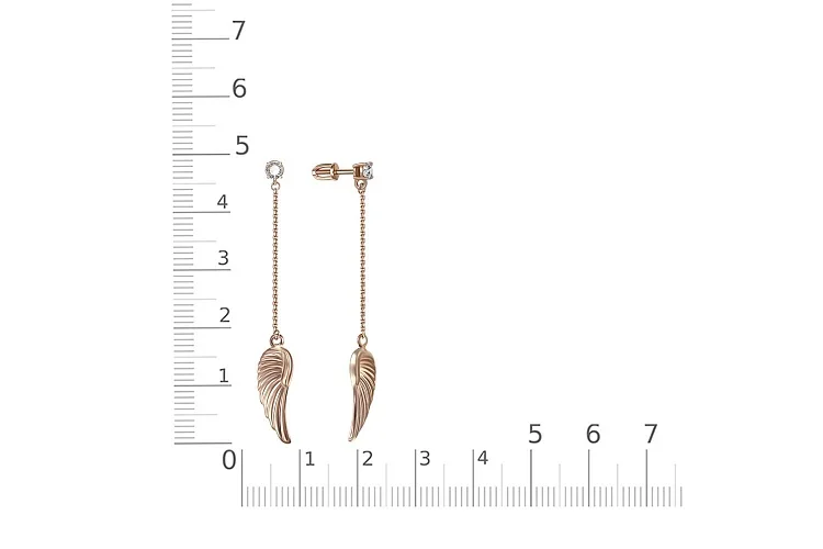 Серьги-пусеты Крылья из красного золота с 2 бриллиантами