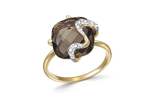 Кольцо из жёлтого золота с раухтопазом и 7 фианитами