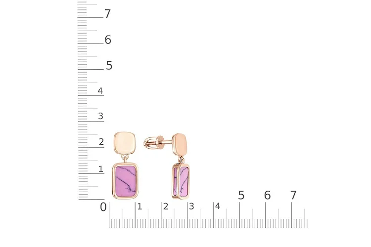 Серьги-пусеты Прямоугольники из красного золота с бирюзой