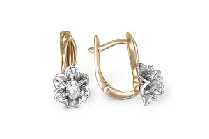 Серьги Цветы из красного золота с 14 фианитами