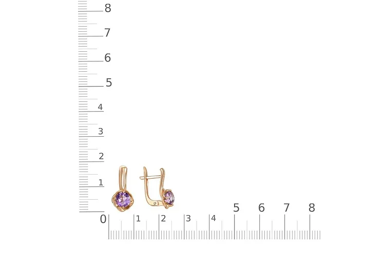 Серьги Цветы из красного золота с 2 аметистами