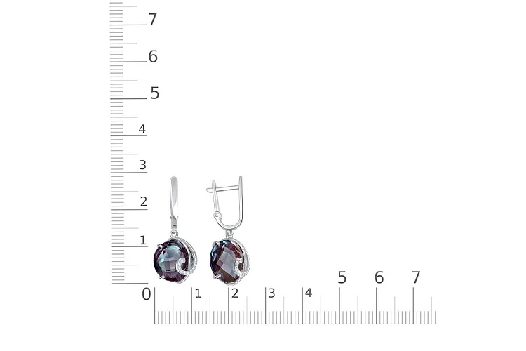 Серьги из белого золота с 2 александритами и 16 фианитами