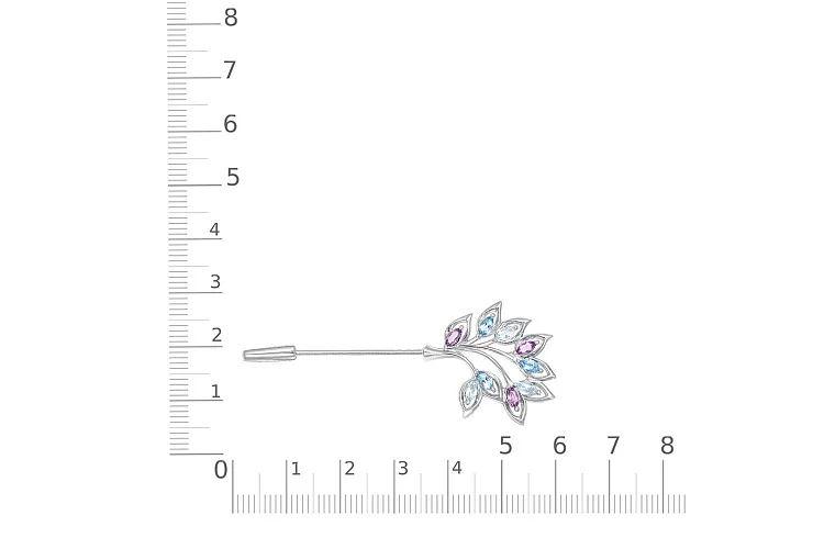 Брошь Цветок из белого золота с аметистами, топазами sky и топазами swiss