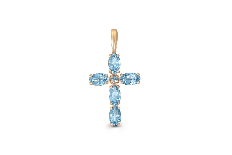 Крест из красного золота с 6 топазами swiss