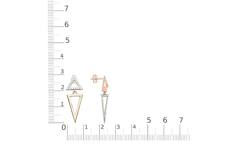 Серьги-пусеты Треугольники из красного золота с 44 бриллиантами