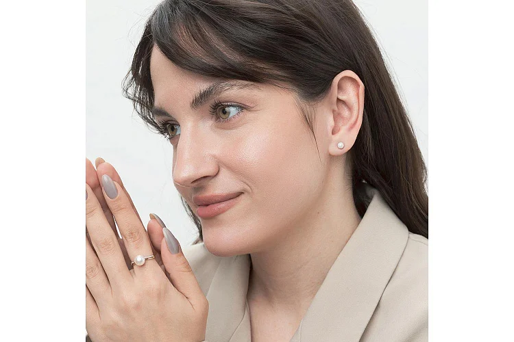 Серьги-пусеты из красного золота с 2 жемчужинами