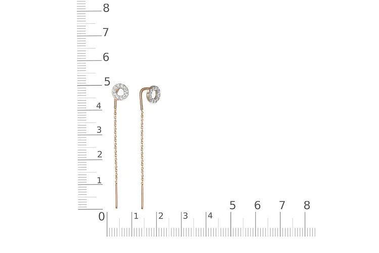 Серьги-продёвки Круги из красного золота с 22 фианитами