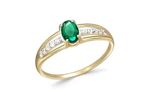 Кольцо из жёлтого золота с изумрудом и 10 бриллиантами