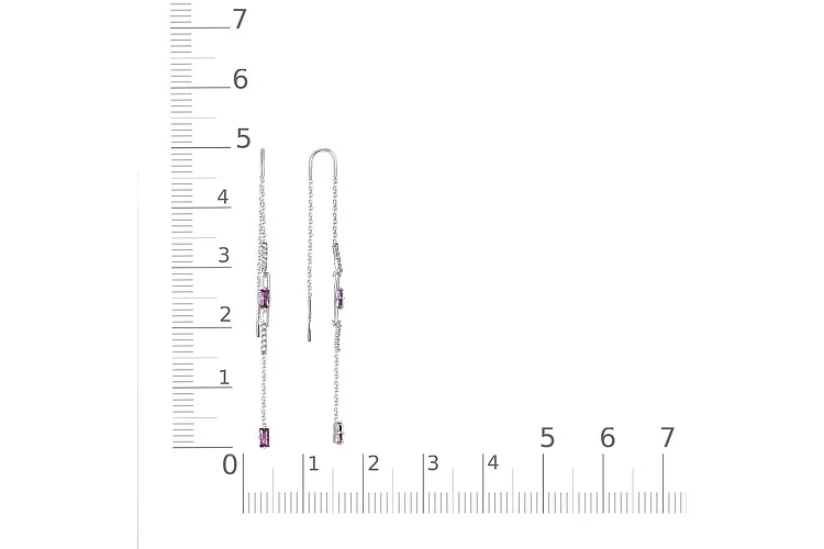 Серьги-продёвки из белого золота с 4 аметистами и 20 бриллиантами