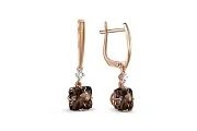 Серьги из красного золота с 2 кварцами и 2 фианитами