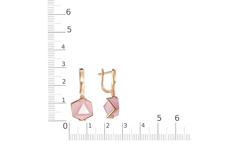 Серьги из красного золота с 2 кварцами