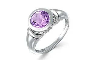 Кольцо из белого золота с аметистом и 26 фианитами