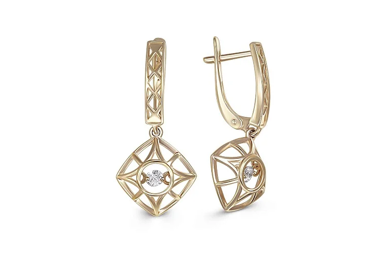 Серьги из жёлтого золота с 2 фианитами