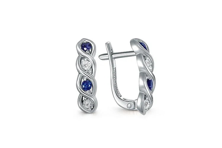 Серьги Дорожки из белого золота с 4 сапфирами и 4 бриллиантами