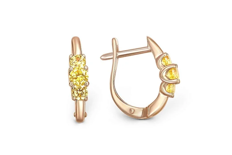 Серьги из красного золота с 6 фианитами