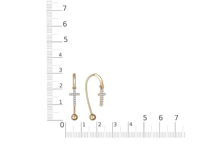 Серьги Кресты из жёлтого золота с 24 фианитами