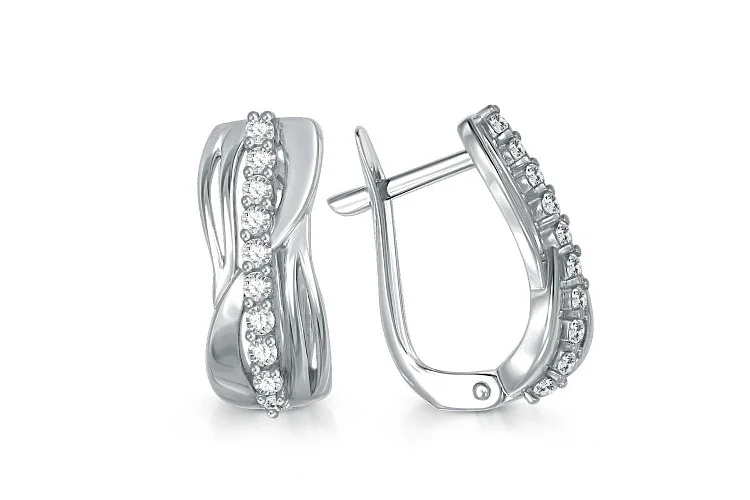 Серьги из белого золота с 20 фианитами