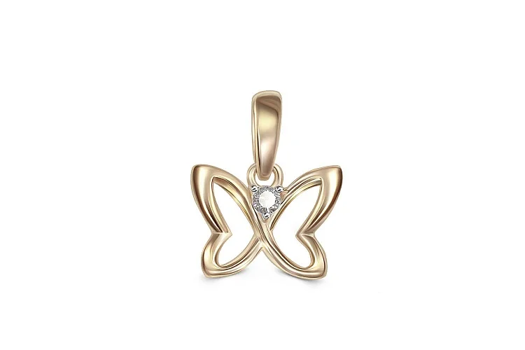 Подвеска Бабочка из жёлтого золота с фианитом