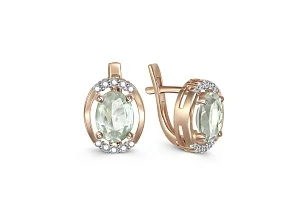 Серьги из красного золота с 2 аметистами и 20 фианитами