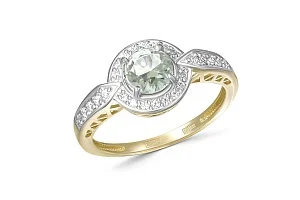 Кольцо из жёлтого золота с аметистом и 26 фианитами