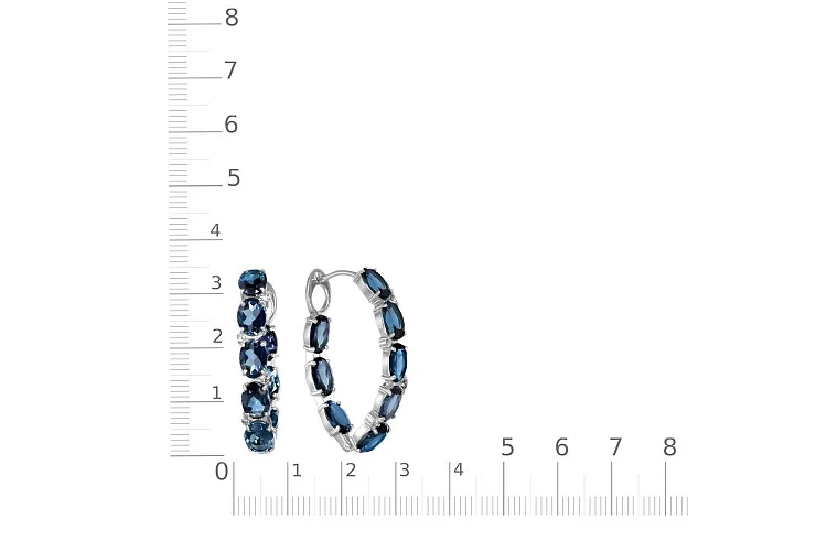 Серьги из белого золота с 16 топазами лондон и 8 фианитами
