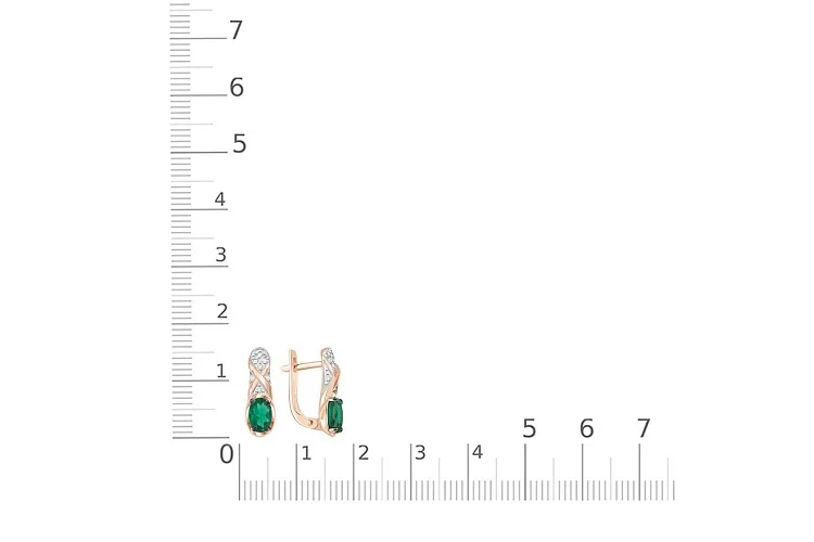 Серьги из красного золота с 2 изумрудами и 14 фианитами