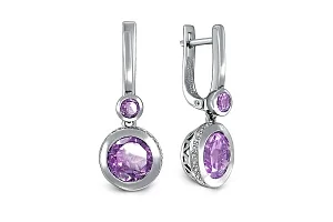 Серьги из белого золота с 4 аметистами и 52 фианитами