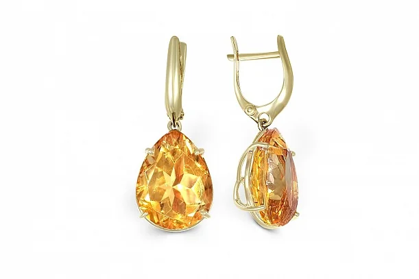 Серьги из жёлтого золота с 2 кварцами